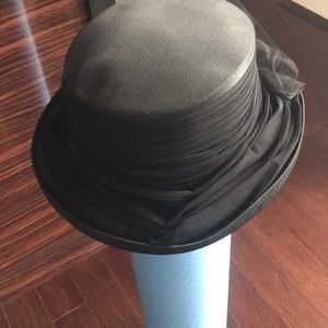 Black poly satin classic “riding” fashion hat